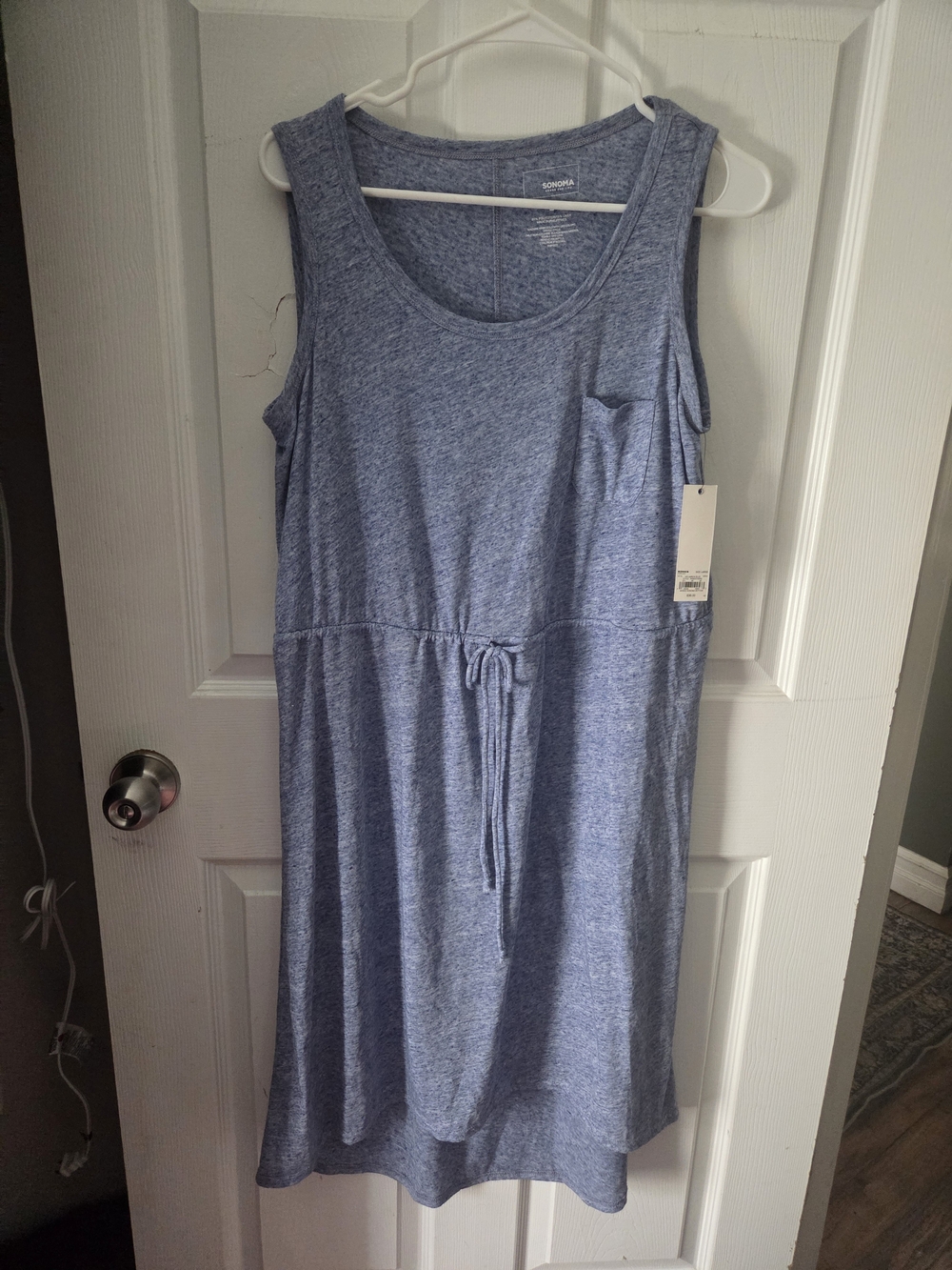 Sonoma Heathered Blue Tank Drawstring Pocket Dress